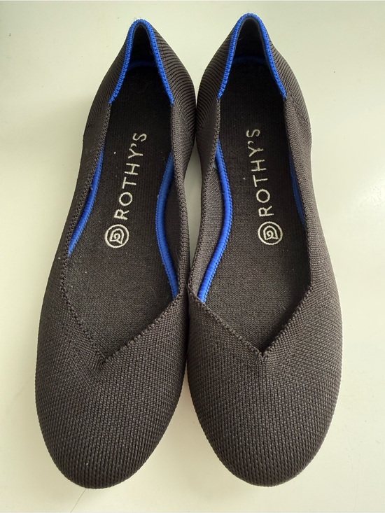 Rothy's Shoes - Rothy's the flats round ballet size 8 Black Knit Flats with Blue Trim